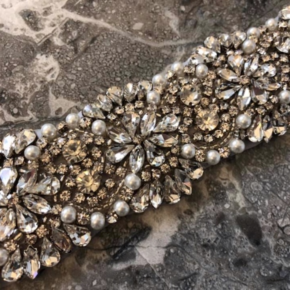 Custom Rhinestone Pearls Wedding Bridal Sash Belt main image 8
